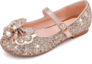 Furdeour Girls Dress Shoes Mary Jane Flower Wedding Party Bridesmaids Shoes Glitter Princess Ballet Flats for Kid Toddler