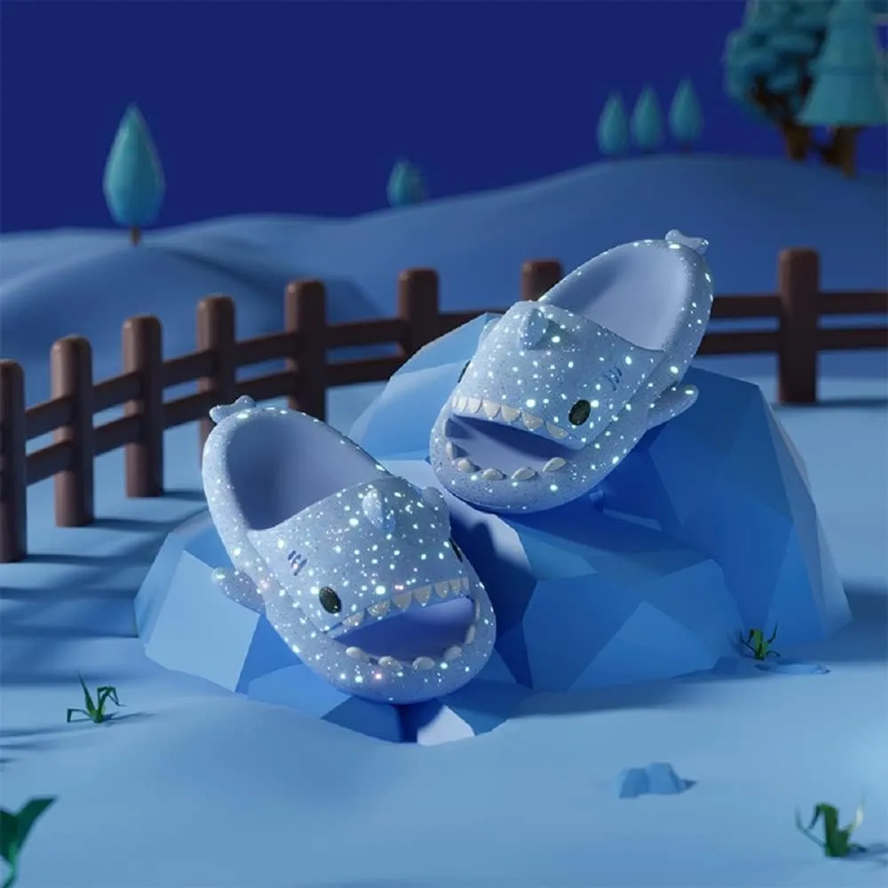 Galaxy Shark Slides Glow in the Dark for Men and Women, Cloud Shark Slides Beach Sandals Luminous Shark Slippers