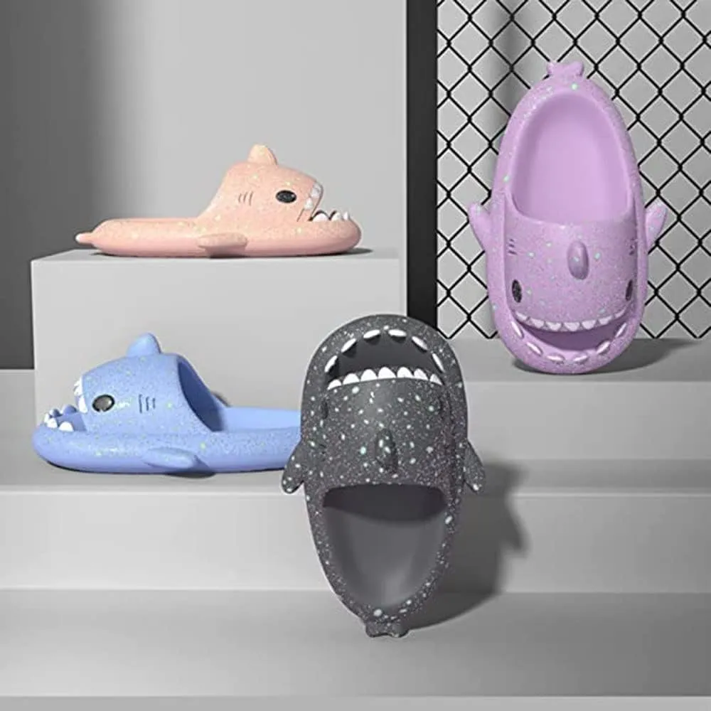 Galaxy Shark Slides Glow in the Dark for Men and Women, Cloud Shark Slides Beach Sandals Luminous Shark Slippers