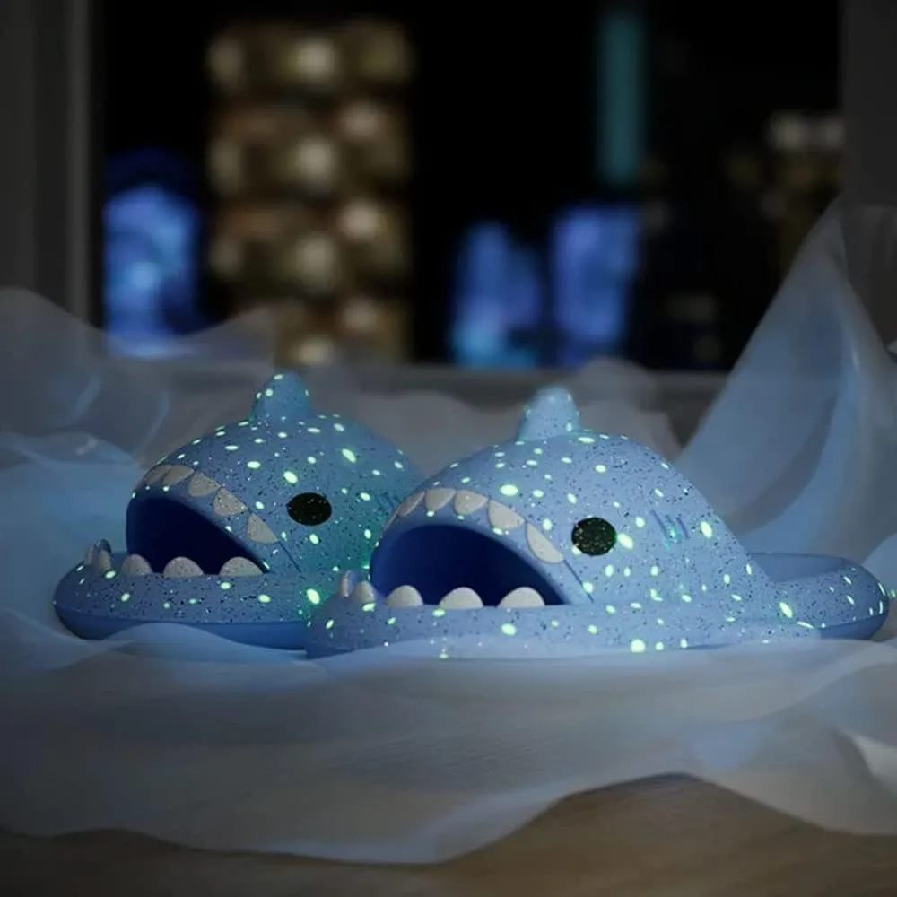 Galaxy Shark Slides Glow in the Dark for Men and Women, Cloud Shark Slides Beach Sandals Luminous Shark Slippers