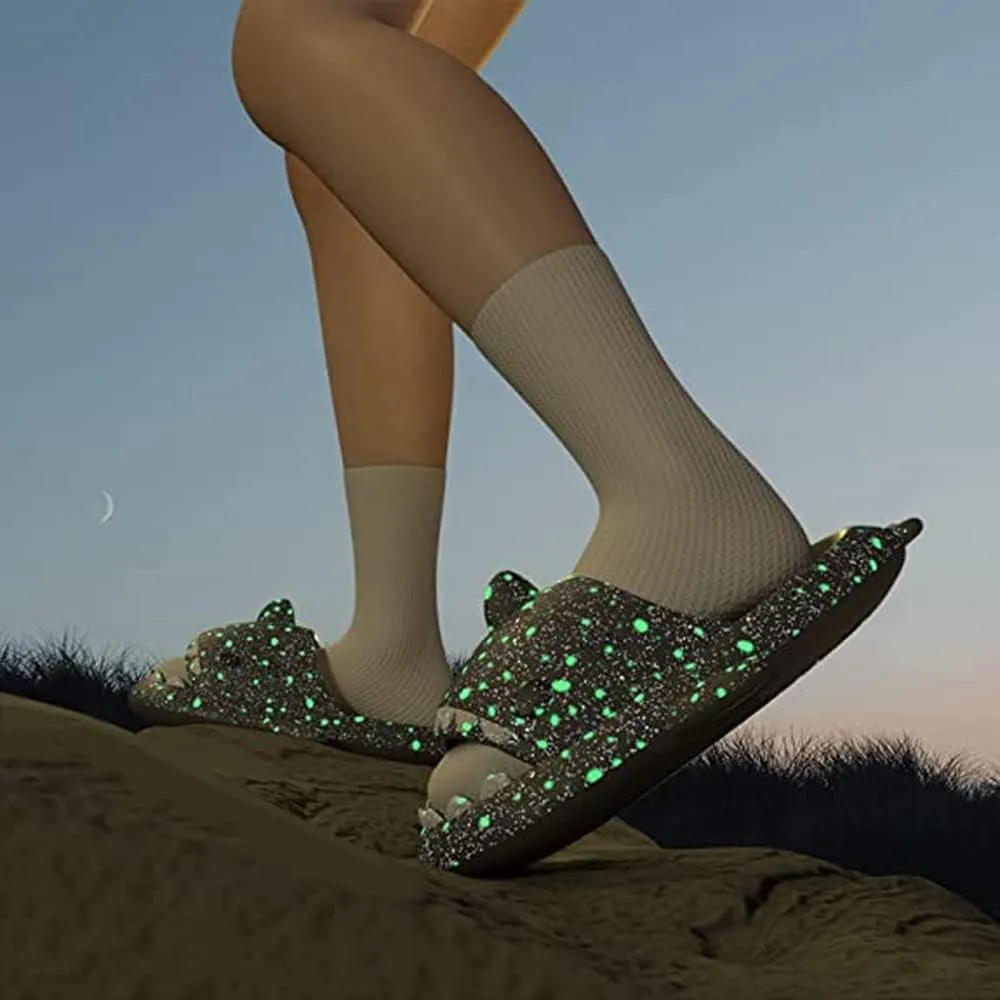 Galaxy Shark Slides Glow in the Dark for Men and Women, Cloud Shark Slides Beach Sandals Luminous Shark Slippers