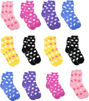 Gelante Womens Cute Fuzzy Socks Ultra Soft Fluffy Plush Gripper Non Skid Slip Hospital Slipper Grippy Cozy Socks 12Pairs!