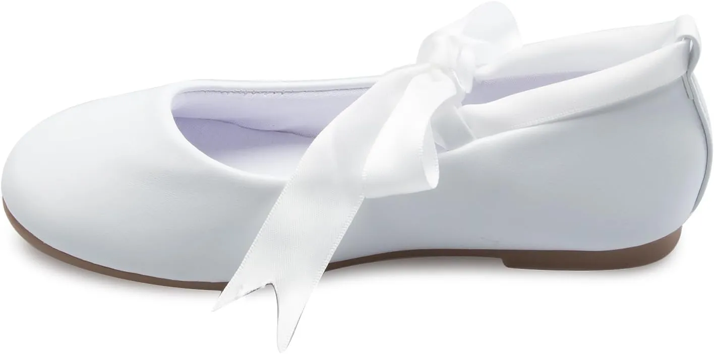 Girls Adorable Ballerina Mary Jane Flats Ribbon Tie Shoes
