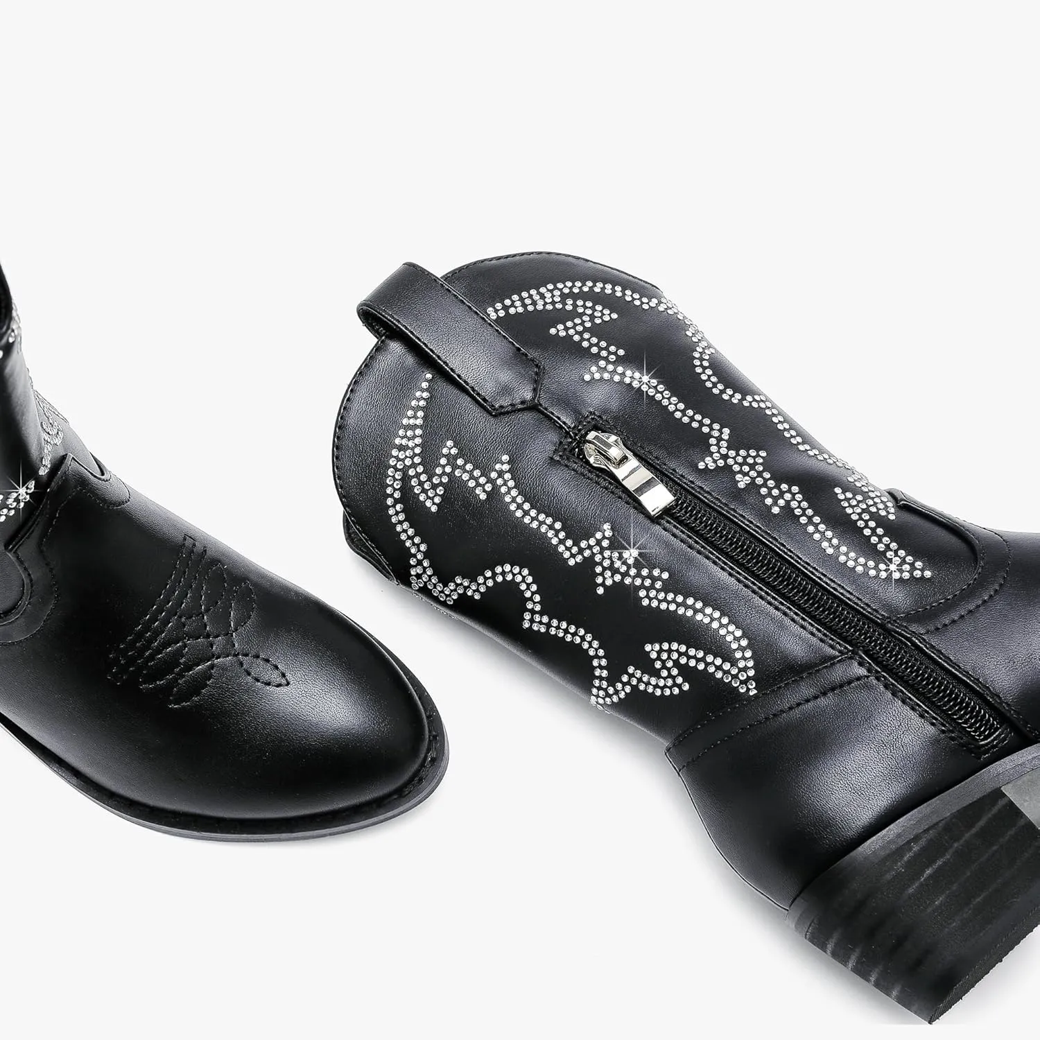 Girls Cowboy Boots Pull On Cowgirl Boots Pointed Toe Mid Calf Western Boots for Little Kid Big Kid