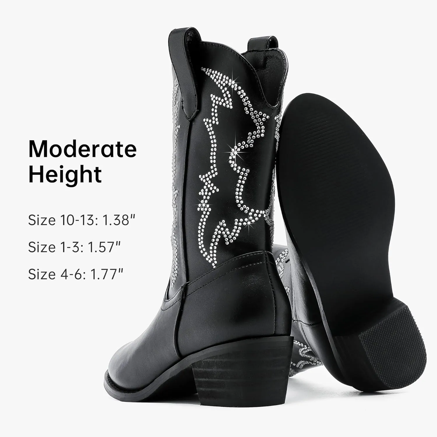 Girls Cowboy Boots Pull On Cowgirl Boots Pointed Toe Mid Calf Western Boots for Little Kid Big Kid