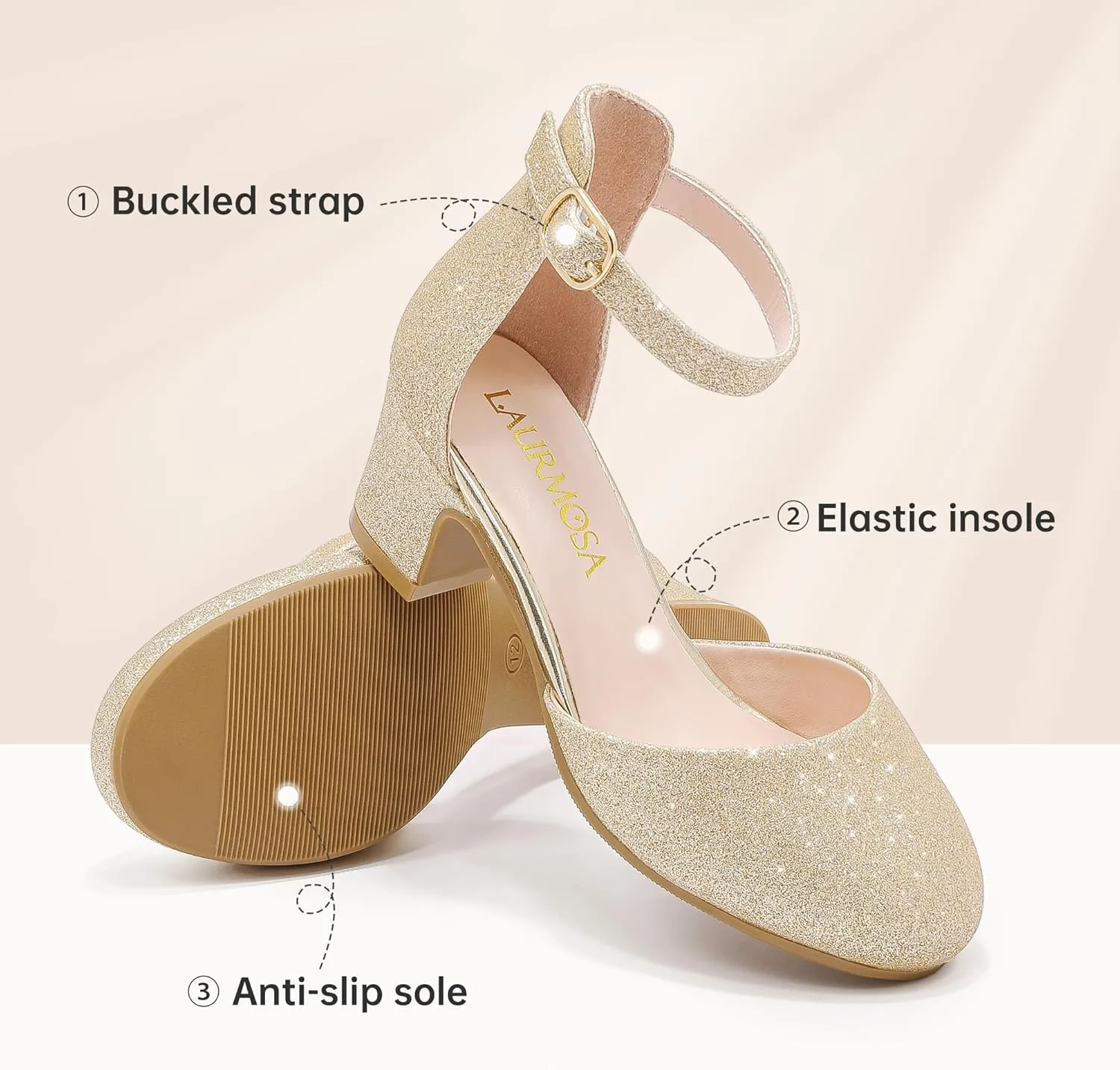 Girls Dress Shoes Closed Toe Chunky High Heels Ankle Strap Wedding Party Pump Shoes