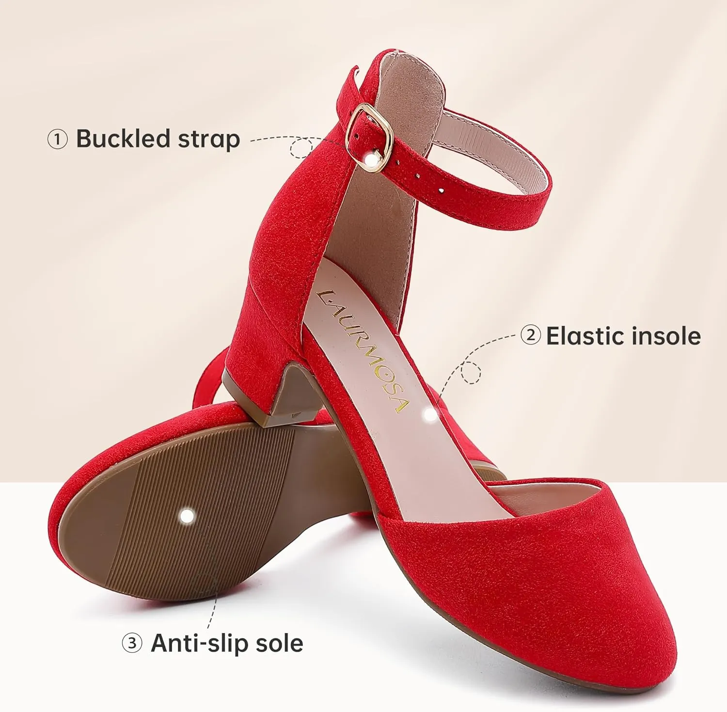 Girls Dress Shoes Closed Toe Chunky High Heels Ankle Strap Wedding Party Pump Shoes