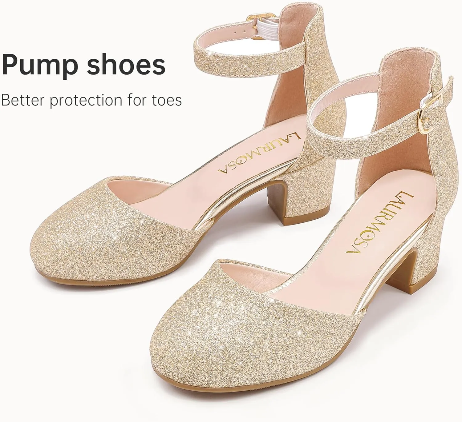 Girls Dress Shoes Closed Toe Chunky High Heels Ankle Strap Wedding Party Pump Shoes
