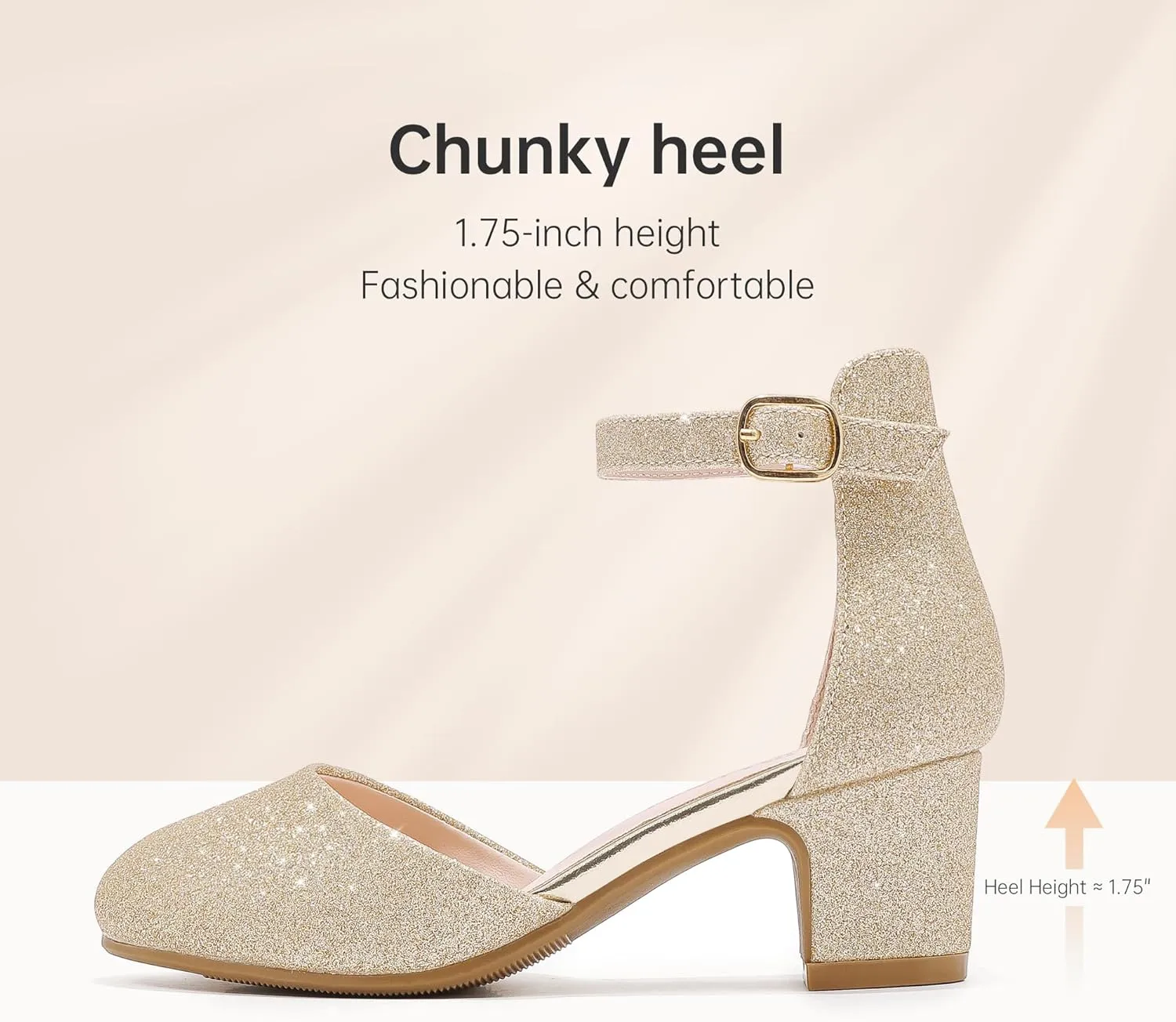Girls Dress Shoes Closed Toe Chunky High Heels Ankle Strap Wedding Party Pump Shoes