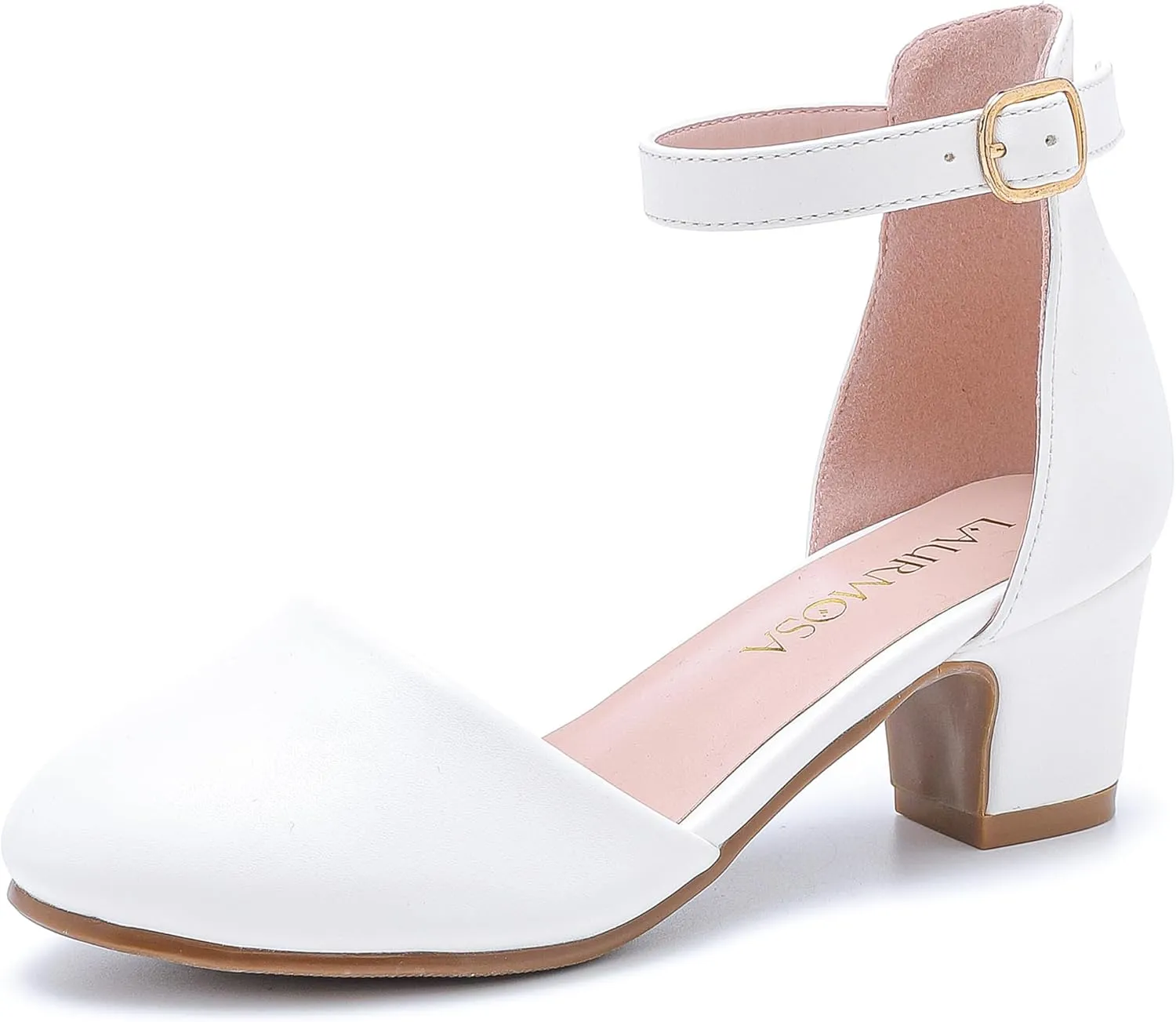 Girls Dress Shoes Closed Toe Chunky High Heels Ankle Strap Wedding Party Pump Shoes