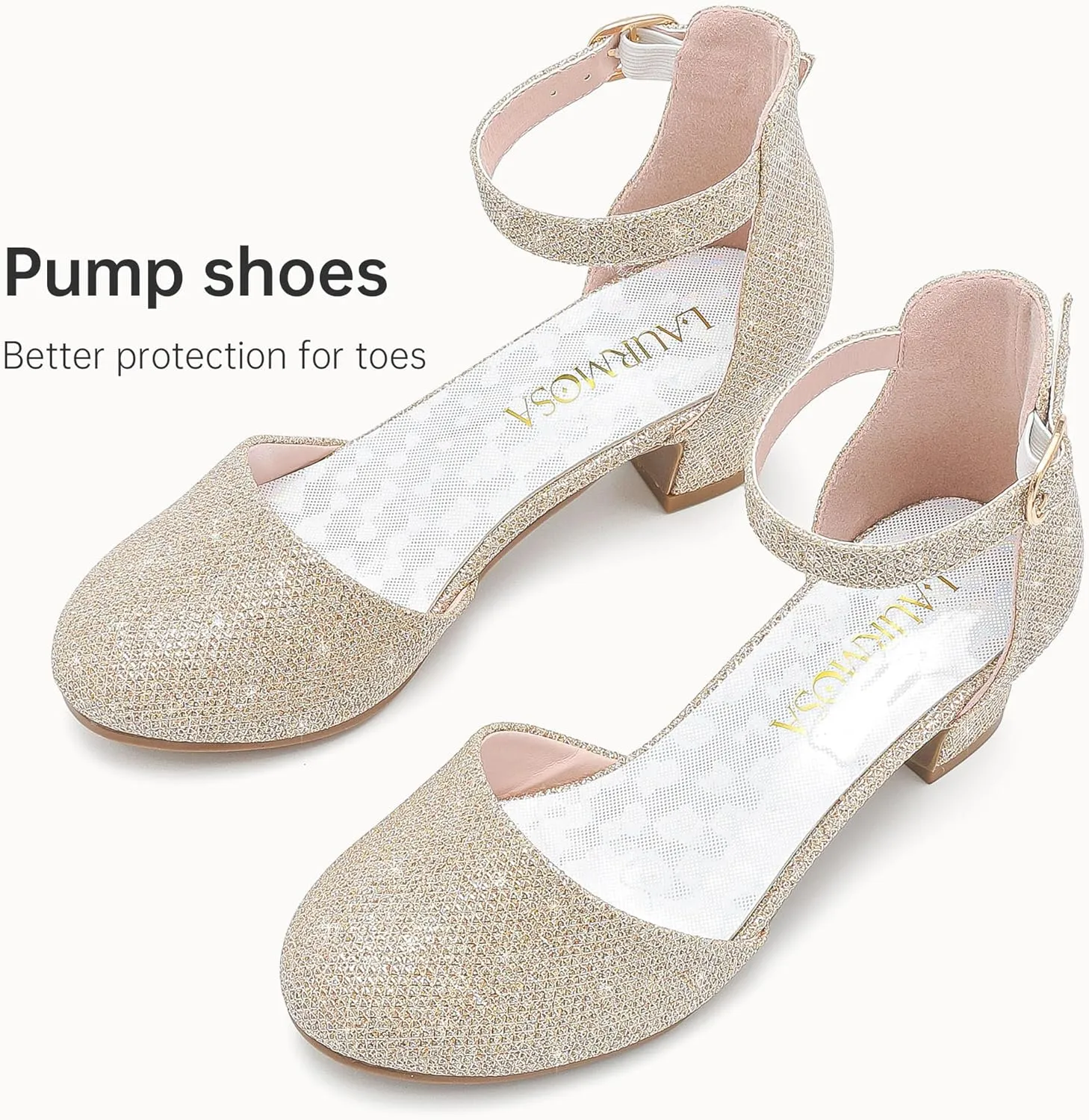 Girls Dress Shoes Closed Toe Chunky High Heels Ankle Strap Wedding Party Pump Shoes