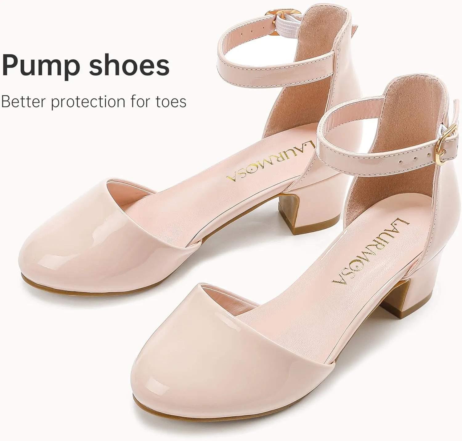 Girls Dress Shoes Closed Toe Chunky High Heels Ankle Strap Wedding Party Pump Shoes