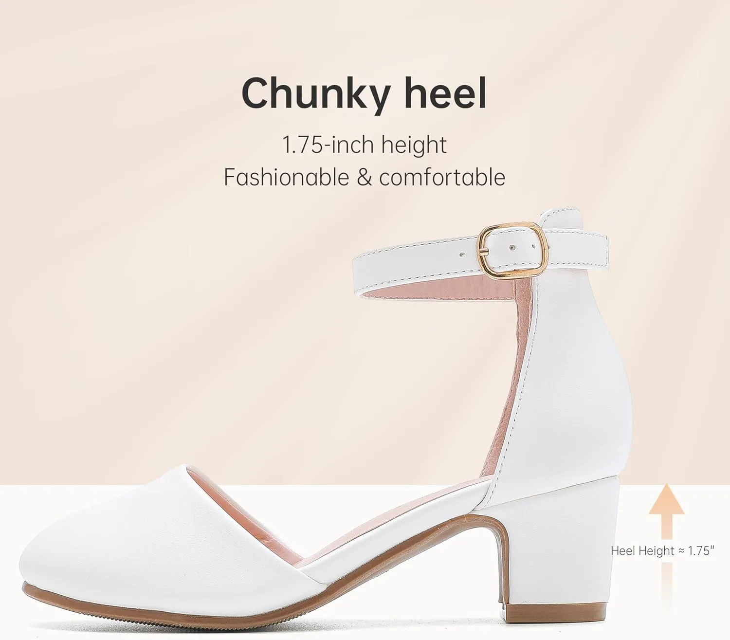 Girls Dress Shoes Closed Toe Chunky High Heels Ankle Strap Wedding Party Pump Shoes