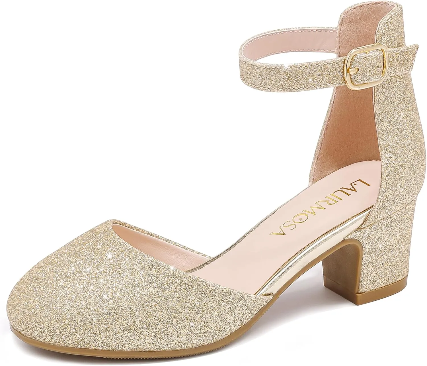 Girls Dress Shoes Closed Toe Chunky High Heels Ankle Strap Wedding Party Pump Shoes