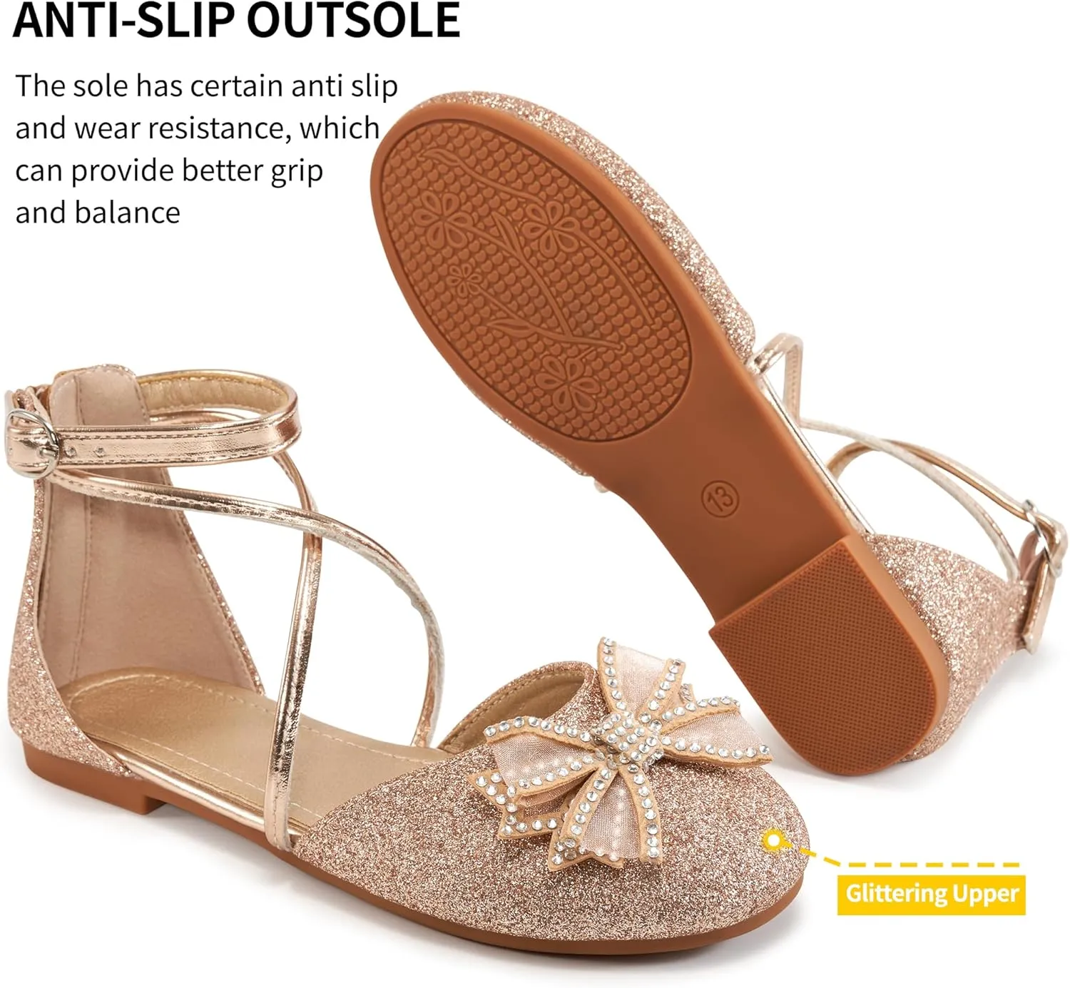 Girls Dress Shoes Flats: Little Kid Princess Wedding Party Ballet Flat - School Shoe for Girl