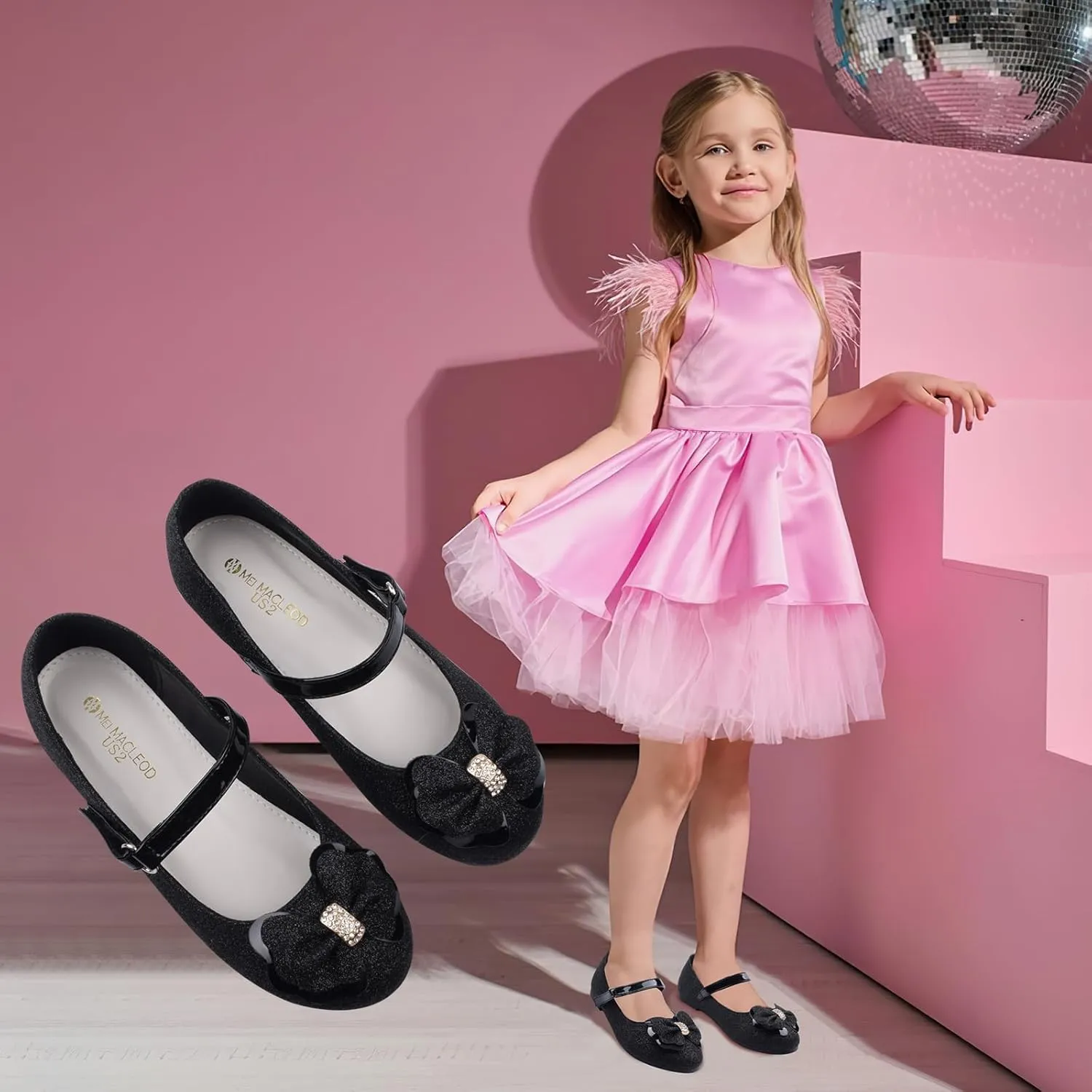 Girls Dress Shoes Mary Jane Shoes Low Heel Ballerina Flats Wedding Party School Shoes for Little/Big Kids