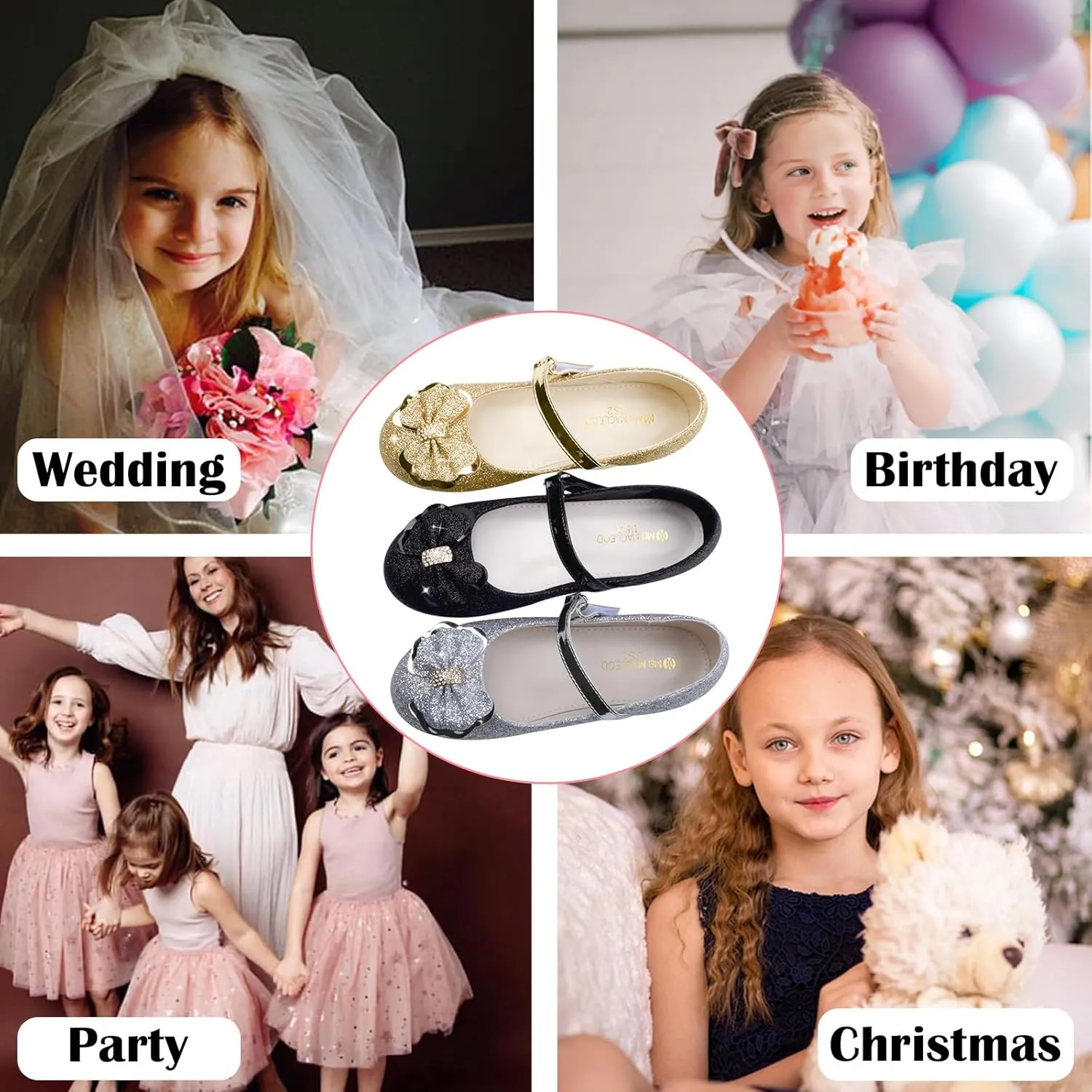 Girls Dress Shoes Mary Jane Shoes Low Heel Ballerina Flats Wedding Party School Shoes for Little/Big Kids