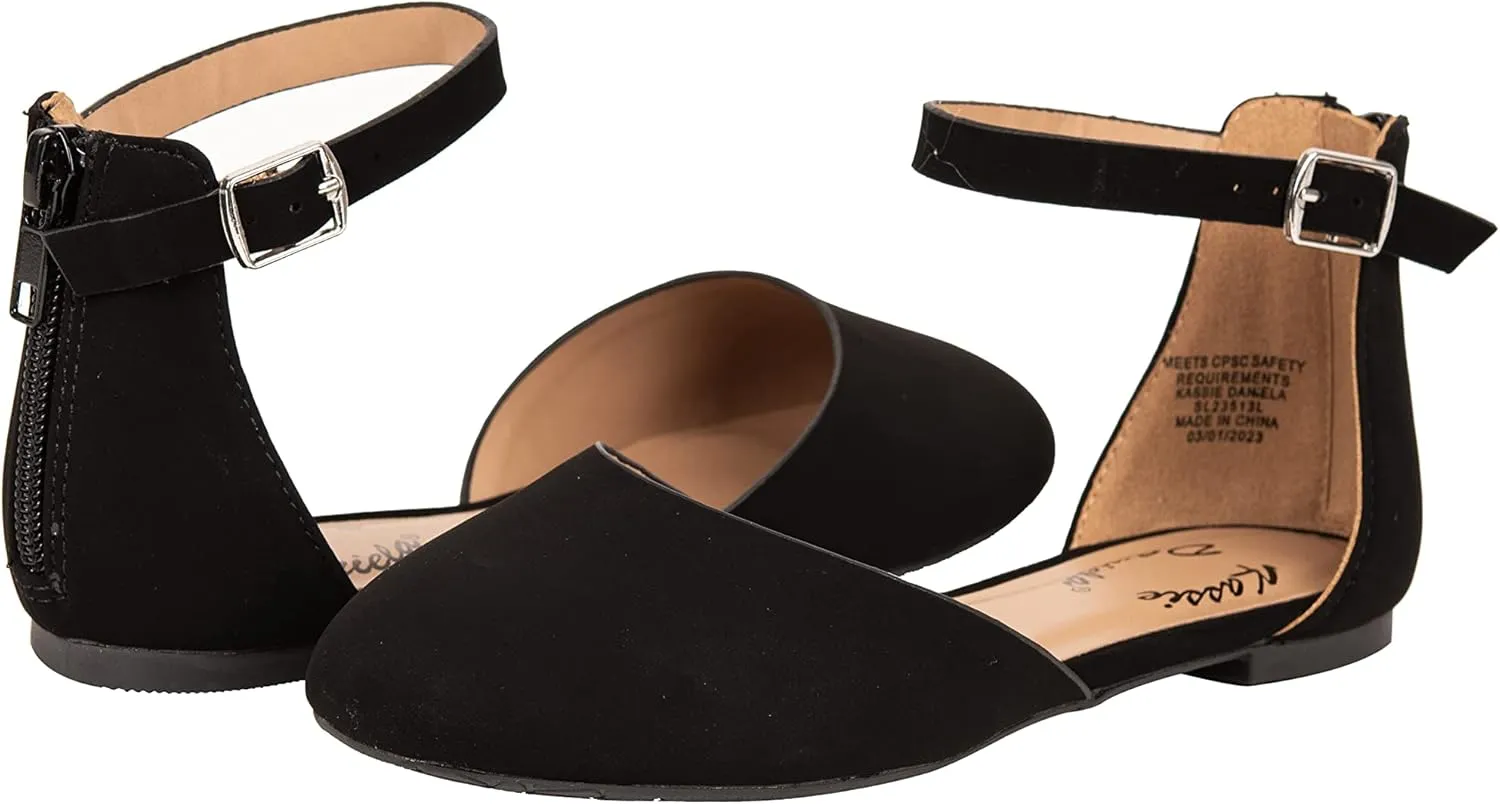 Girls Flats Ankle Strap Buckle Ballerina Closed Toe Dress Shoes Nicole-2