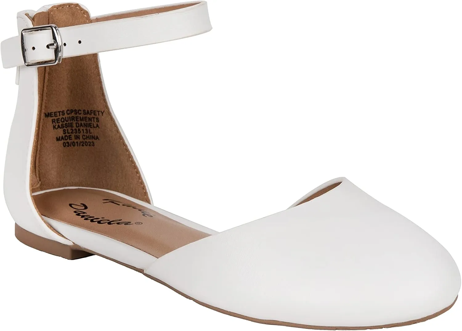 Girls Flats Ankle Strap Buckle Ballerina Closed Toe Dress Shoes Nicole-2