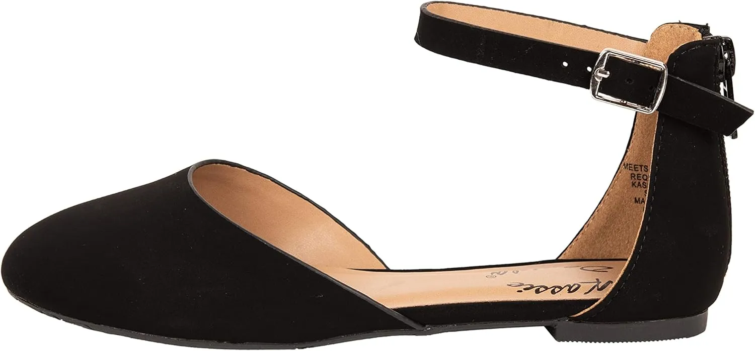 Girls Flats Ankle Strap Buckle Ballerina Closed Toe Dress Shoes Nicole-2