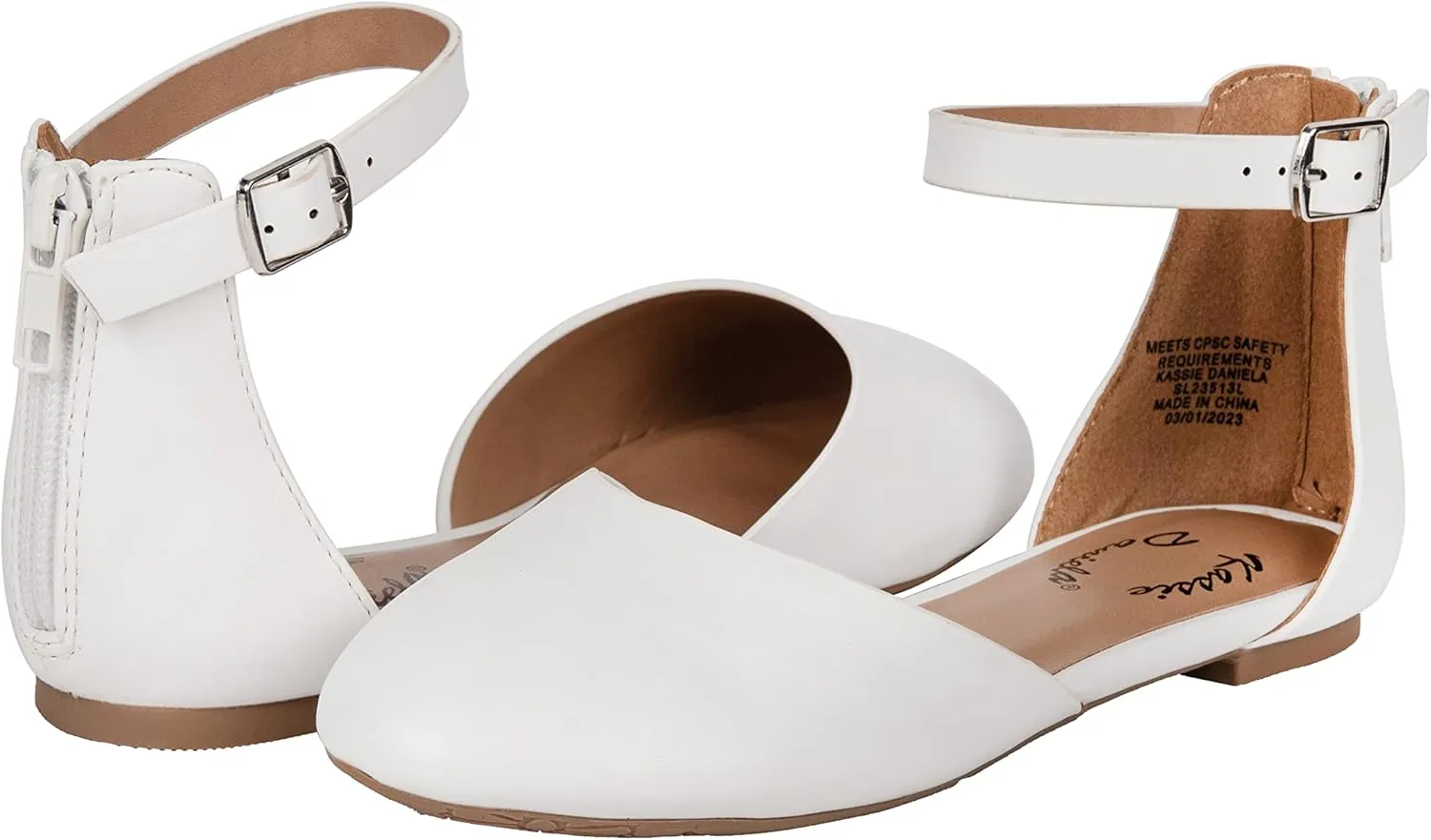 Girls Flats Ankle Strap Buckle Ballerina Closed Toe Dress Shoes Nicole-2