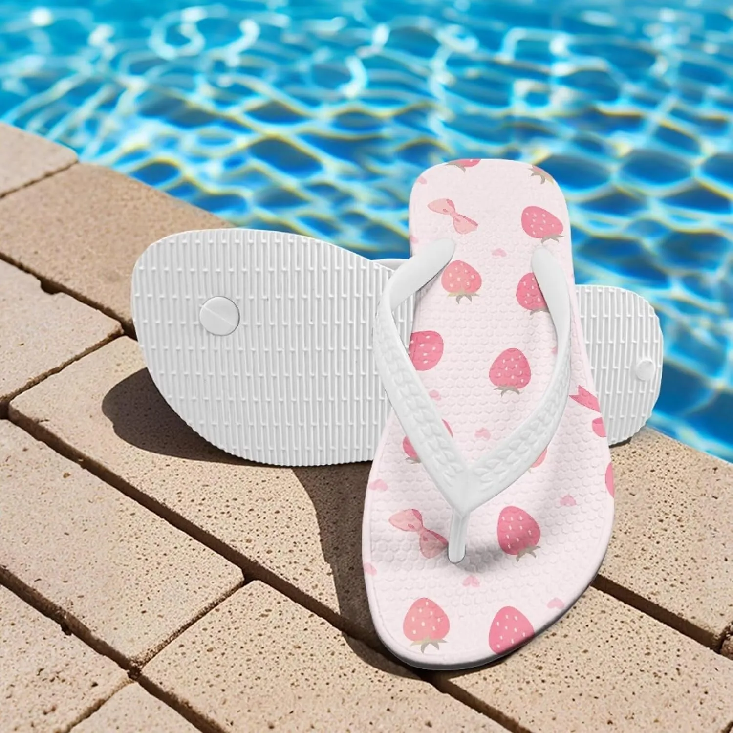 Girl's Flip Flops Kid's Non-Slip Sole Quick Drying Beach Slippers Slide Sandals White Straps