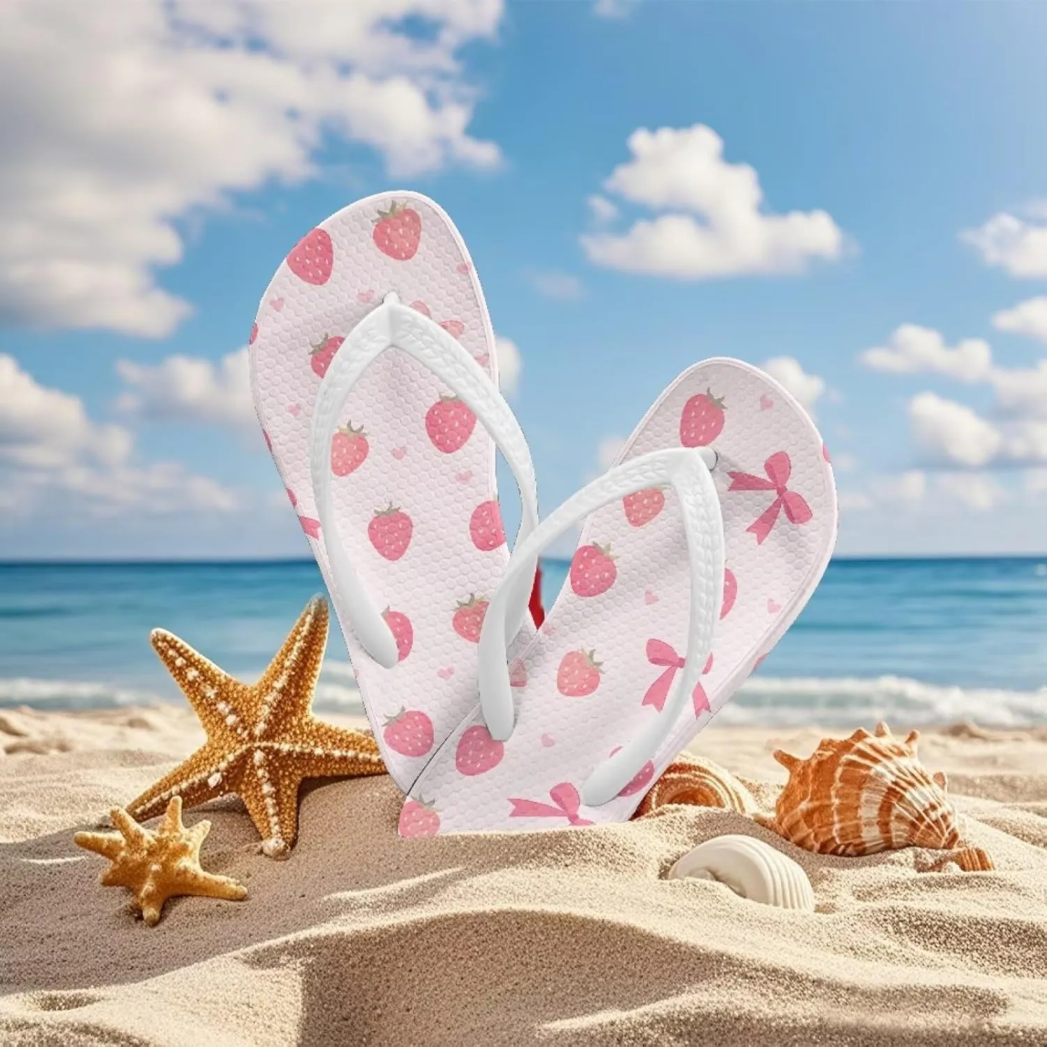 Girl's Flip Flops Kid's Non-Slip Sole Quick Drying Beach Slippers Slide Sandals White Straps