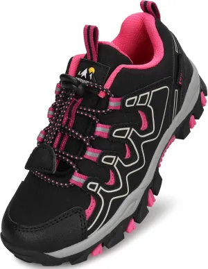 Girls Kids Hiking Running Shoes Waterproof Slip Resistant Outdoor Trekking Walking Trail Sneakers,Black Rose Red,1.5 US Little Kid