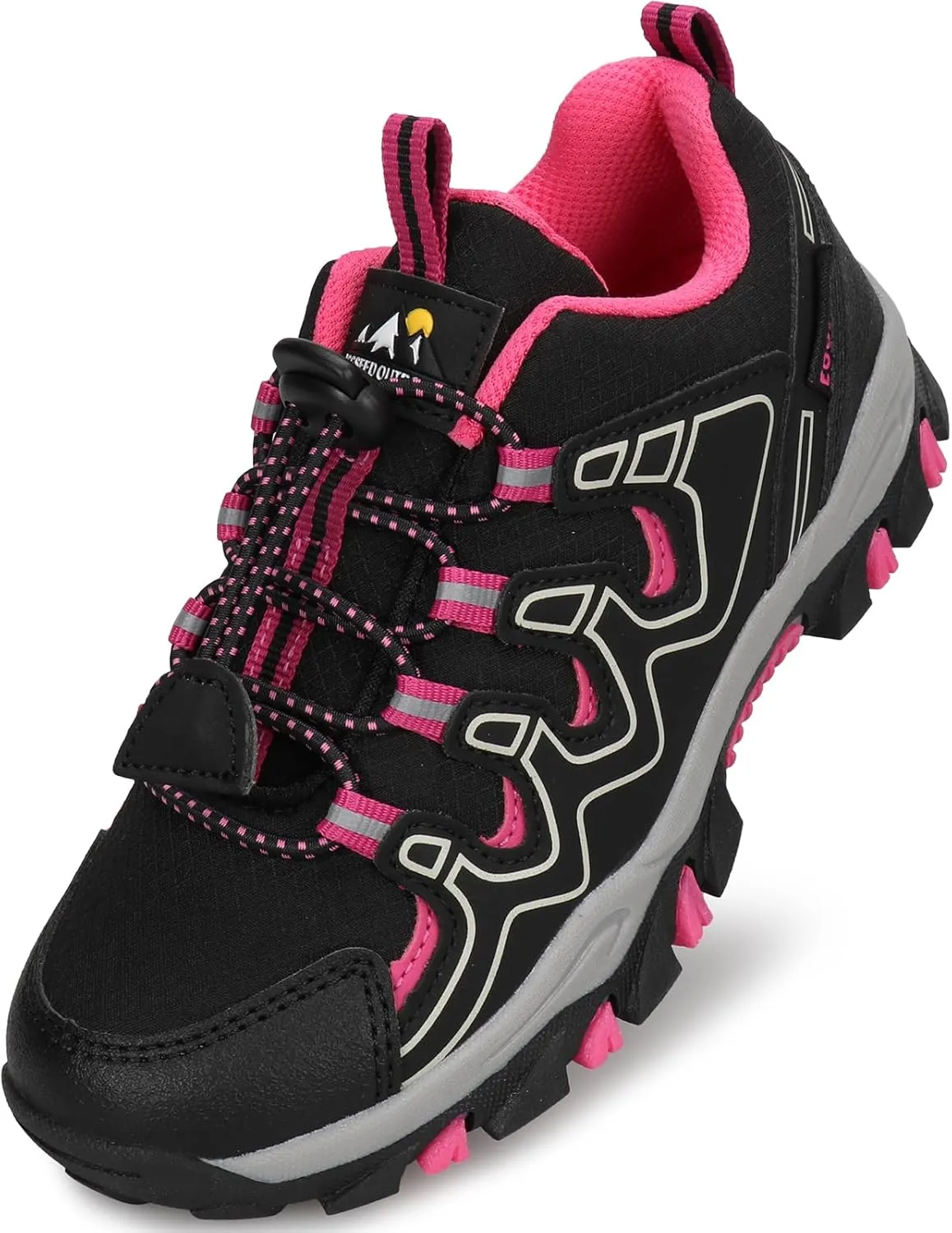 Girls Kids Hiking Running Shoes Waterproof Slip Resistant Outdoor Trekking Walking Trail Sneakers,Black Rose Red,1.5 US Little Kid