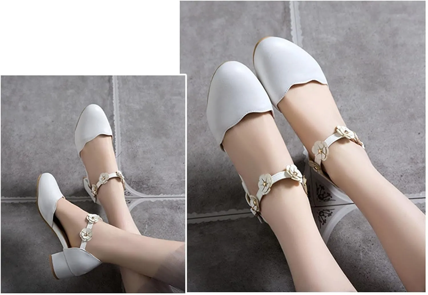 Girls Mary Jane Dress Shoes Pumps Heels Flower High School Prom Shoes Kids Closed Toe Strap Sandals for Teens Preppy