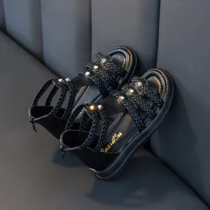 Girls Sandals Fashion Summer Strappy Flats Gladiator Sandals Shoes with Heel Zipper For Toddler/Little Kid/Big Kid