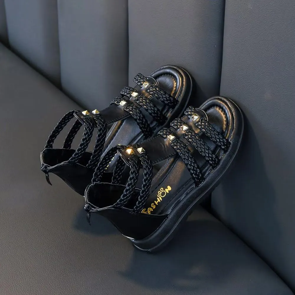 Girls Sandals Fashion Summer Strappy Flats Gladiator Sandals Shoes with Heel Zipper For Toddler/Little Kid/Big Kid