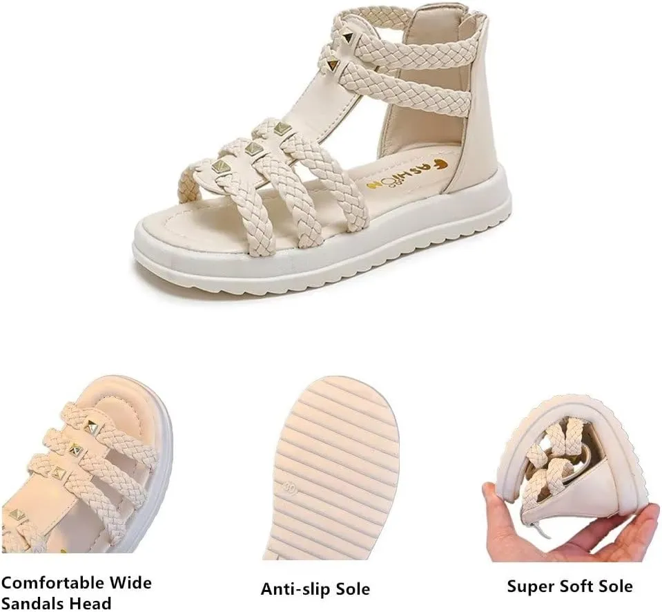 Girls Sandals Fashion Summer Strappy Flats Gladiator Sandals Shoes with Heel Zipper For Toddler/Little Kid/Big Kid