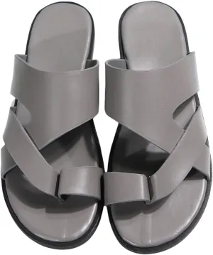 GORGLITTER Men's Beach Leather Sandals Slide Footwear Round Flip Flops Pu Slip On Slippers