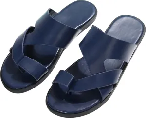 GORGLITTER Men's Beach Leather Sandals Slide Footwear Round Flip Flops Pu Slip On Slippers