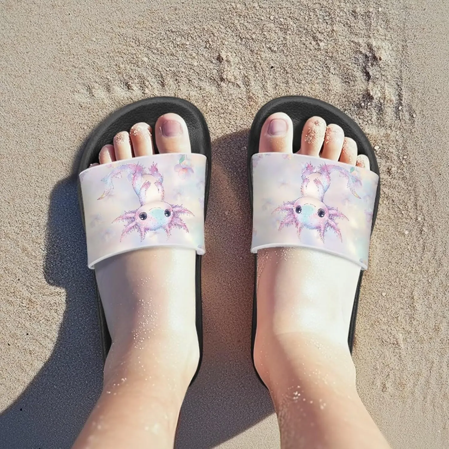 GOSTONG Girls Axolotl Sandals Slip On Summer Slippers for Outdoor Beach Pool Lightweight Non Slip Casual House Shower Sandals for Little Big Kids