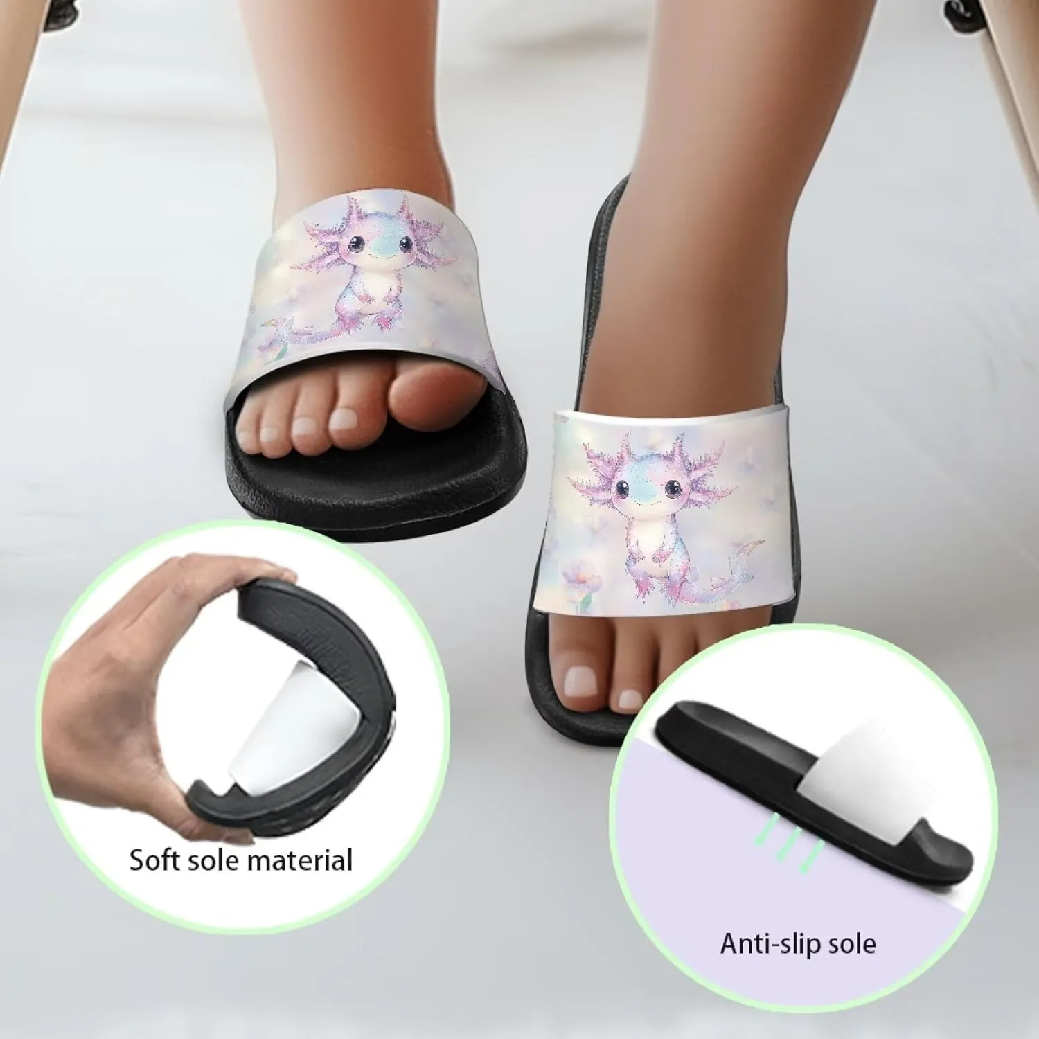 GOSTONG Girls Axolotl Sandals Slip On Summer Slippers for Outdoor Beach Pool Lightweight Non Slip Casual House Shower Sandals for Little Big Kids