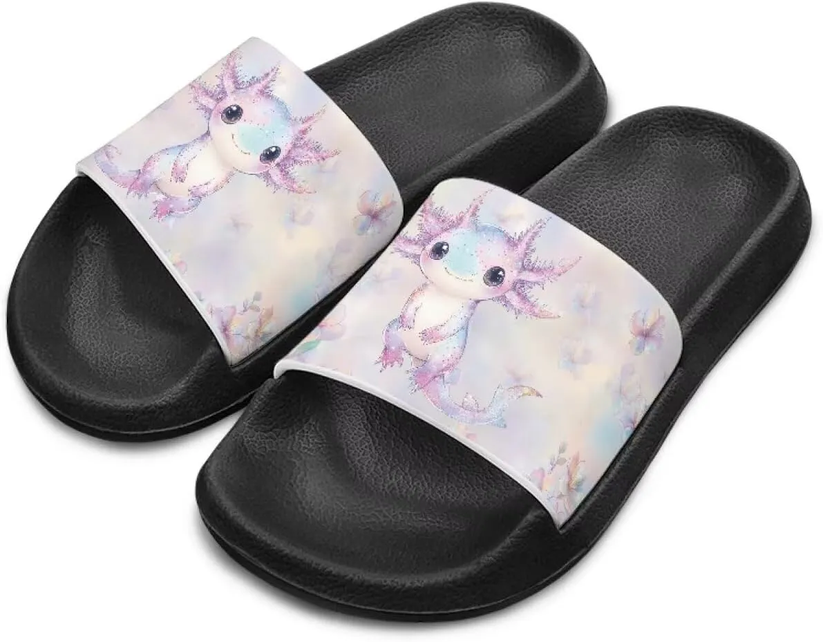 GOSTONG Girls Axolotl Sandals Slip On Summer Slippers for Outdoor Beach Pool Lightweight Non Slip Casual House Shower Sandals for Little Big Kids