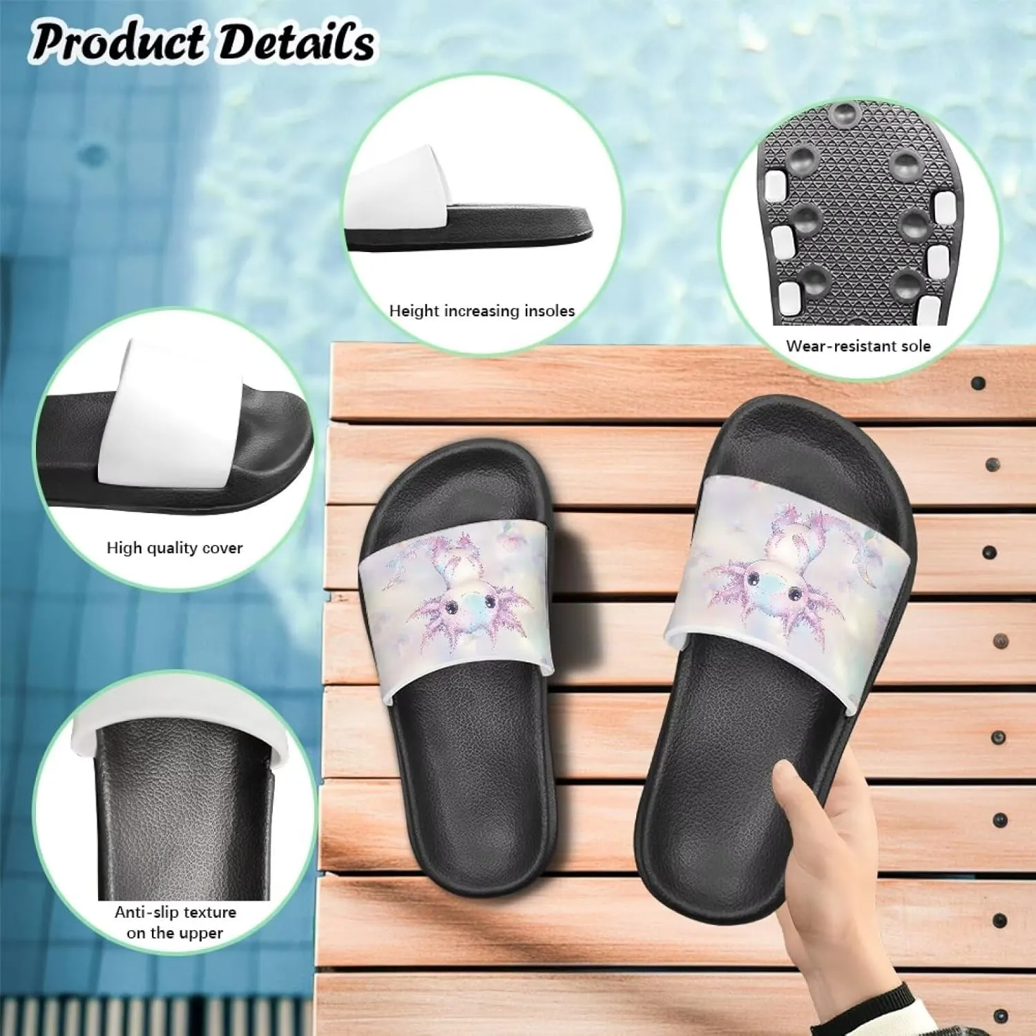 GOSTONG Girls Axolotl Sandals Slip On Summer Slippers for Outdoor Beach Pool Lightweight Non Slip Casual House Shower Sandals for Little Big Kids