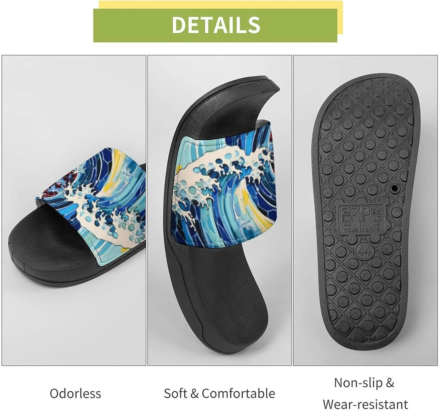 Great Wave Non Slip Slides Sandals for Women Men Quick Drying Shower Shoes for Bathroom Pool Beach