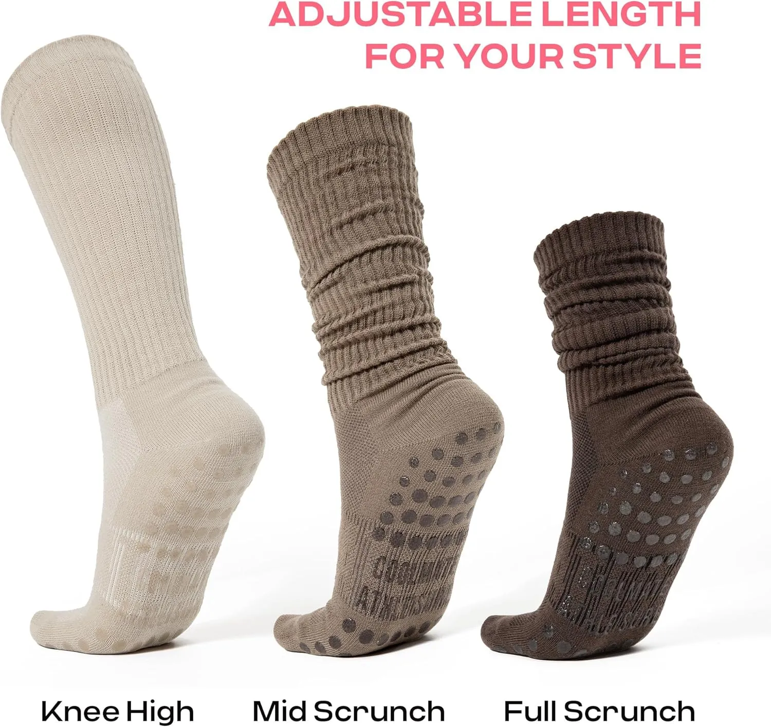 Grip Yoga Pilates Socks for Women, Yoga Pilates Barre, Long Tall Cotton Scrunch Non Slip Socks, Cute Gifts