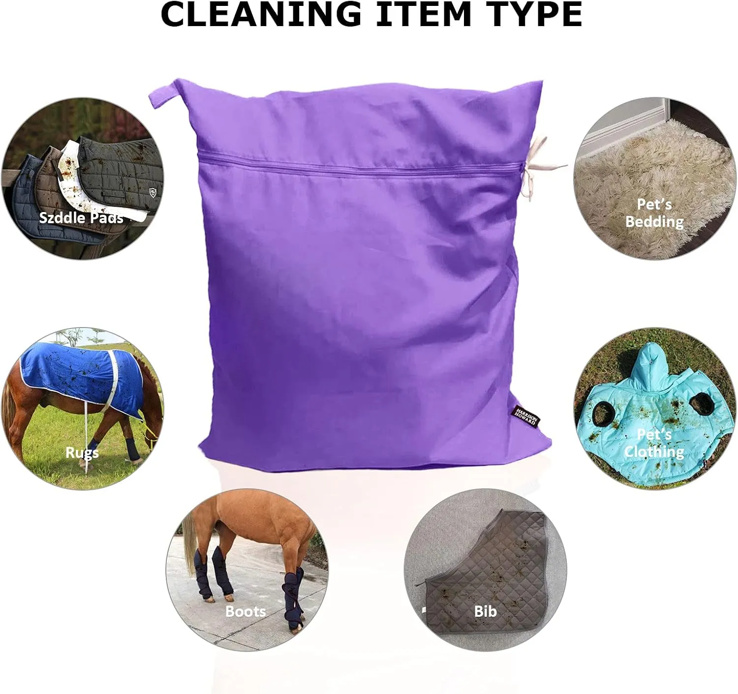 Harrison Howard Pet Washing Bag Dog Cat Horse Hair Laundry Bag for Rug Sheet Boots Pets Laundry Helper Jumbo 48L 78cm x 70cm Light Purple