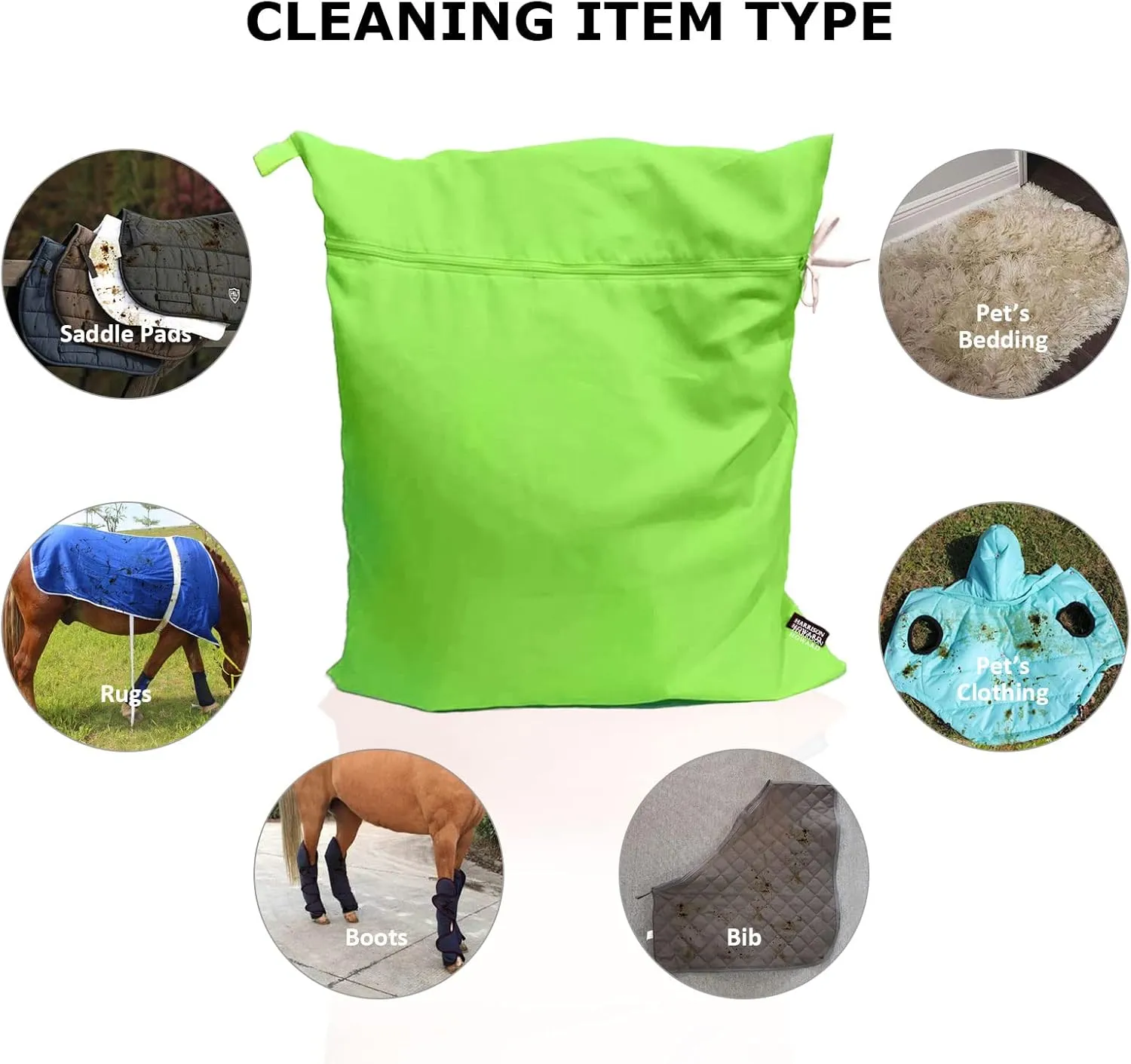 Harrison Howard Pet Washing Bag Dog Cat Horse Hair Laundry Bag for Rug Sheet Boots Pets Laundry Helper Jumbo 48L 78cm x 70cm Neon Green