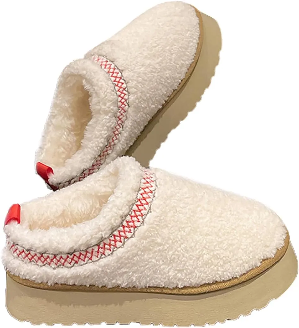 Harssidanzar Women's Platform Slippers Fleece Lined Boots Anti-Slip Snow Platform Slippers Winter House Shoes Indoor and Outdoor KL506US