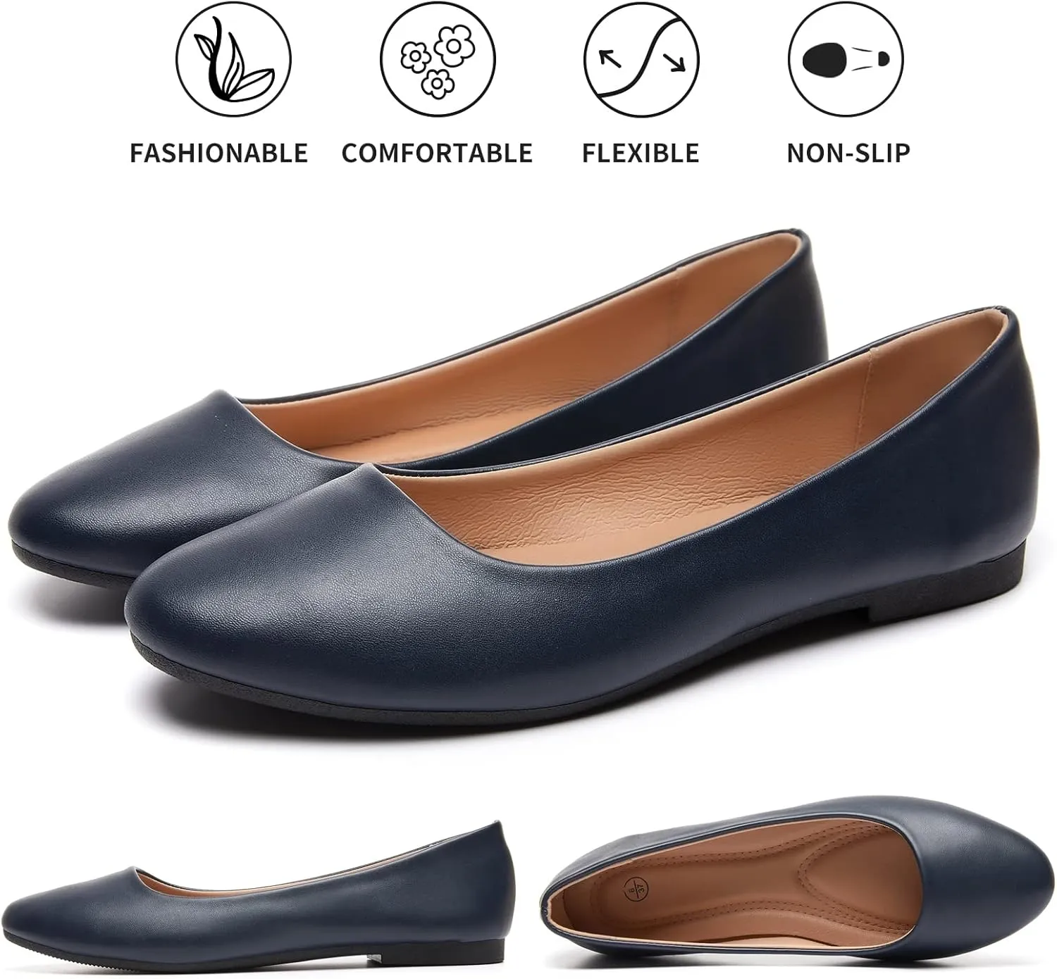 Hash Bubbie Women's Flats Shoes Ballet Flats Dress Shoes Comfortable PU Leather Slip on Shoes for Women