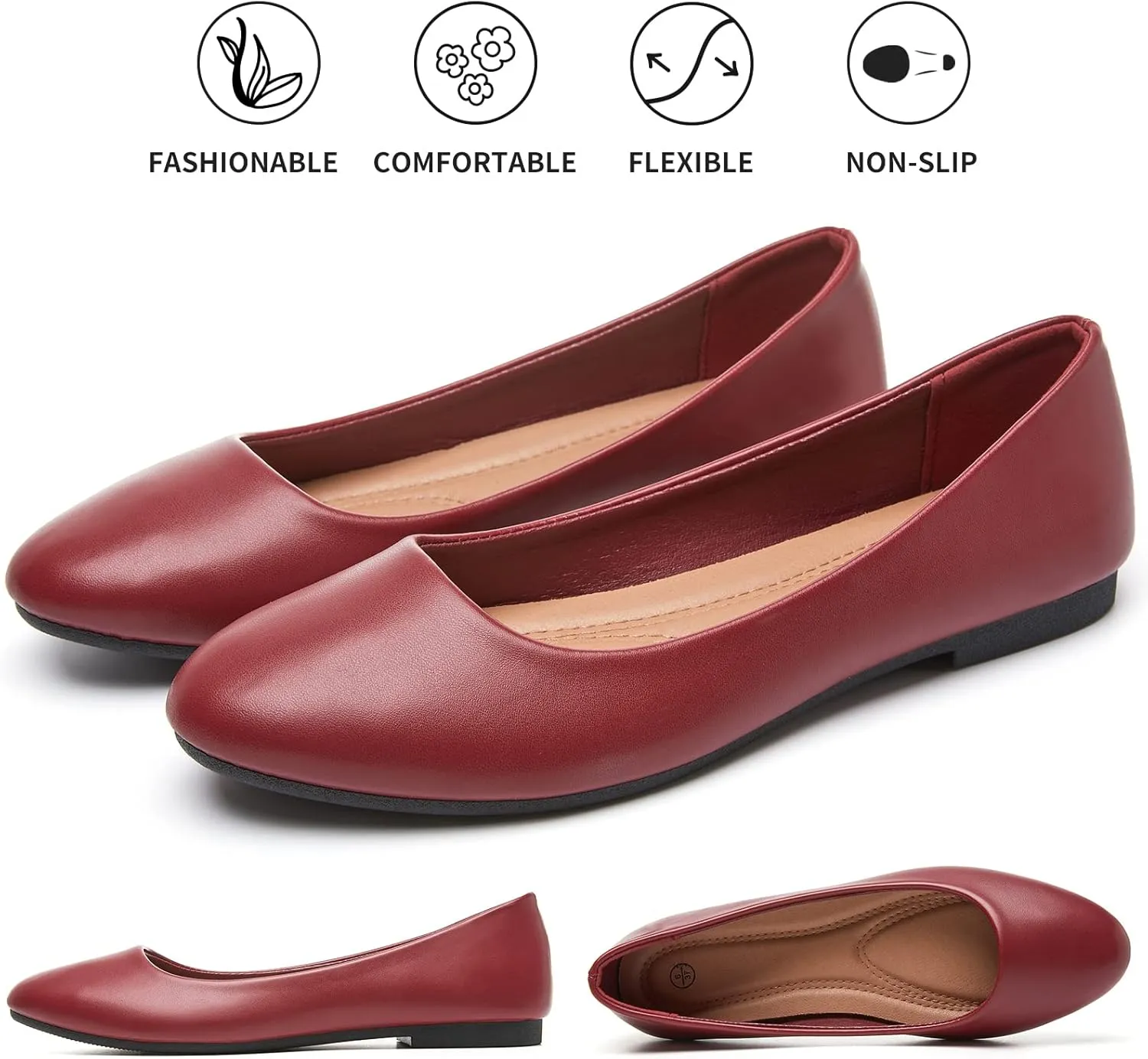 Hash Bubbie Women's Flats Shoes Ballet Flats Dress Shoes Comfortable PU Leather Slip on Shoes for Women