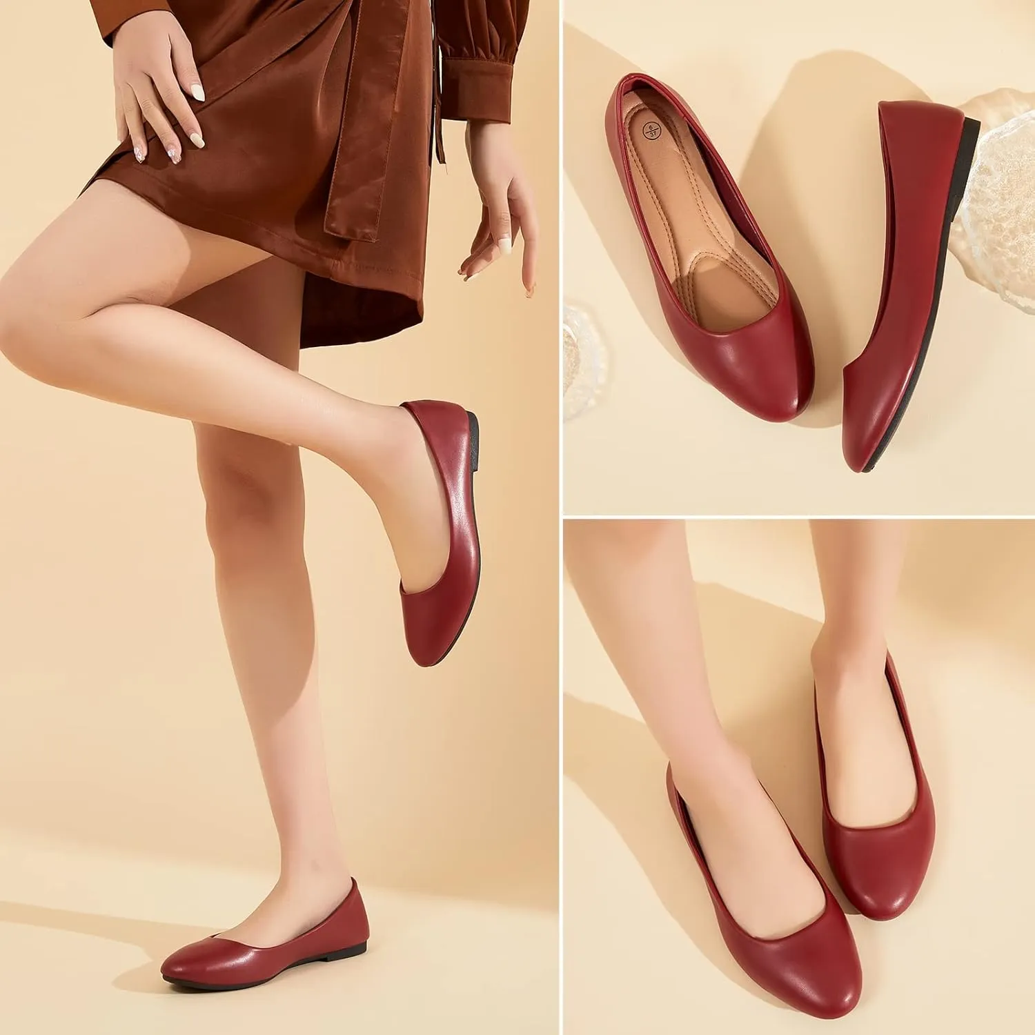 Hash Bubbie Women's Flats Shoes Ballet Flats Dress Shoes Comfortable PU Leather Slip on Shoes for Women