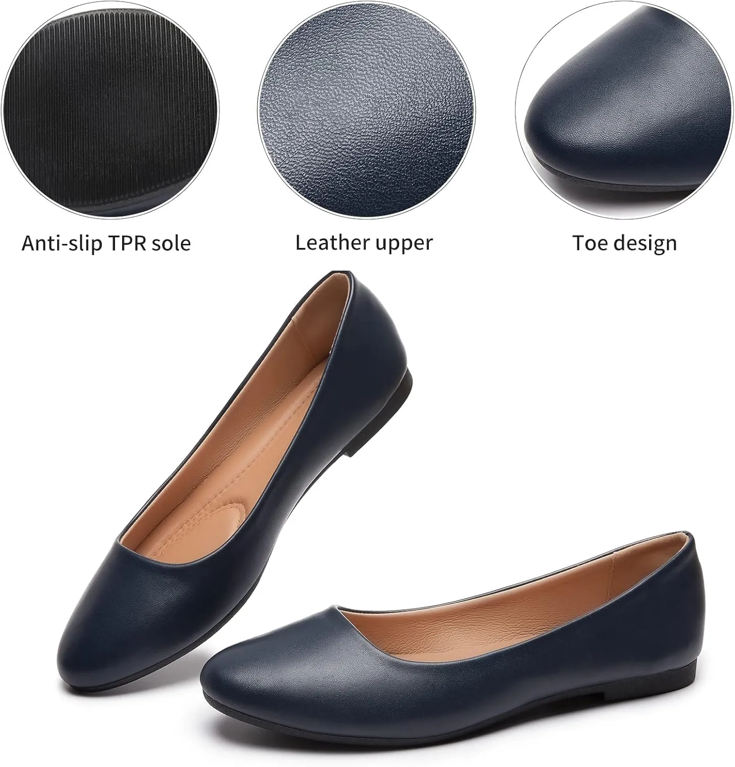 Hash Bubbie Women's Flats Shoes Ballet Flats Dress Shoes Comfortable PU Leather Slip on Shoes for Women