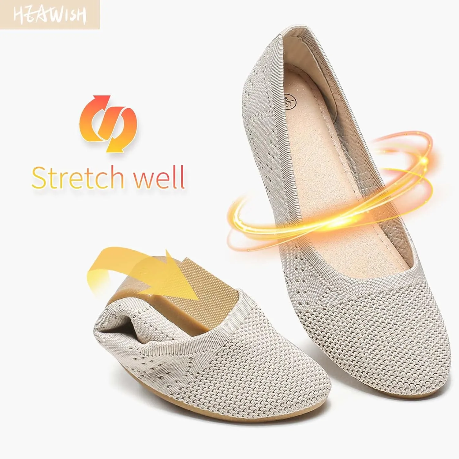 HEAWISH Comfortable Round Toe Flats Shoes Women, Slip On Ballet Flats for Women, Casual Women's Flats for Walking