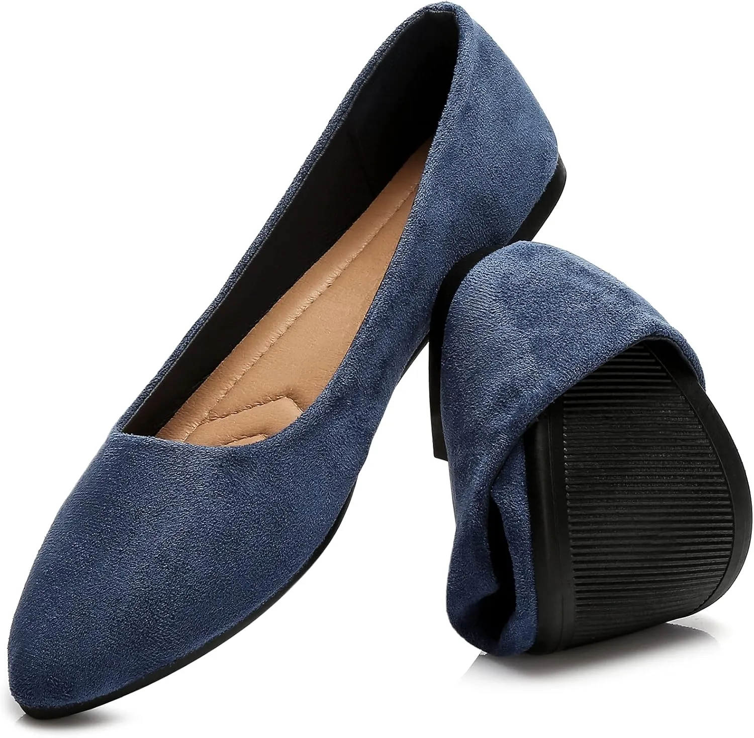 HEAWISH Women’s Black Flats Shoes Comfortable Suede Pointed Toe Slip On Casual Ballet Flats Dress Shoes Nude Flats